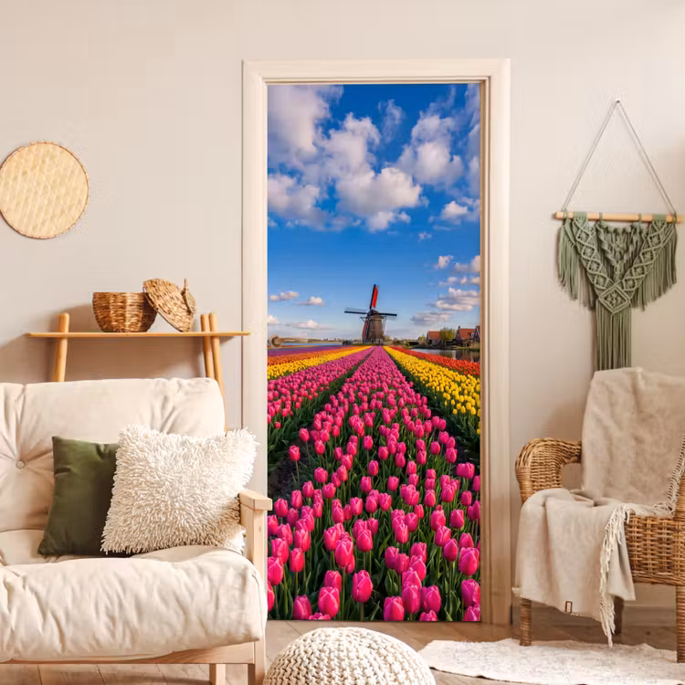 Tulpen - Holland - Molen - Kleurrijk deurposter klein -sfeer2