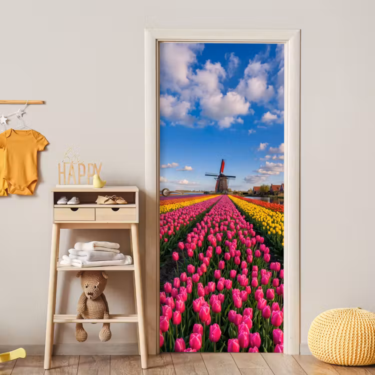 Tulpen - Holland - Molen - Kleurrijk deurposter klein -sfeer4