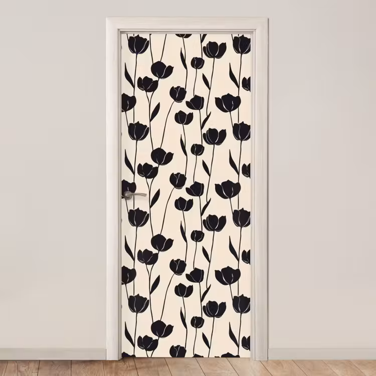 Tulpen - Patroon - Zwart deurposter klein 289 -3d_beige