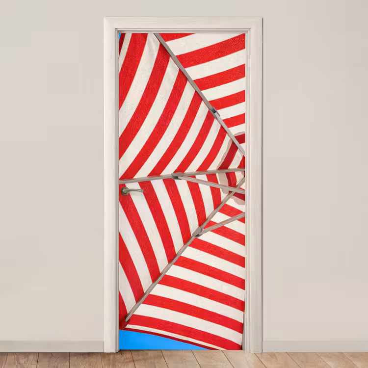 Parasol - Strepen - Zomer - Rood - Blauw deurposter klein -3d_beige