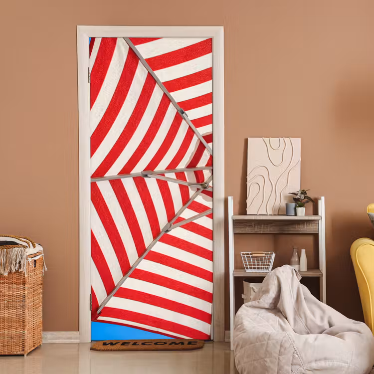 Parasol - Strepen - Zomer - Rood - Blauw deurposter klein -sfeer1