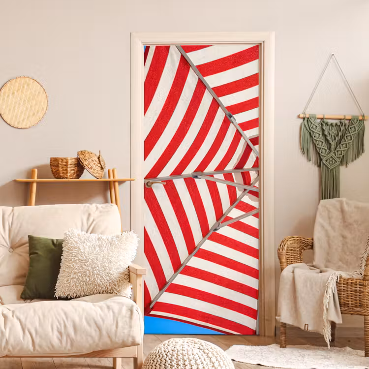 Parasol - Strepen - Zomer - Rood - Blauw deurposter klein -sfeer2