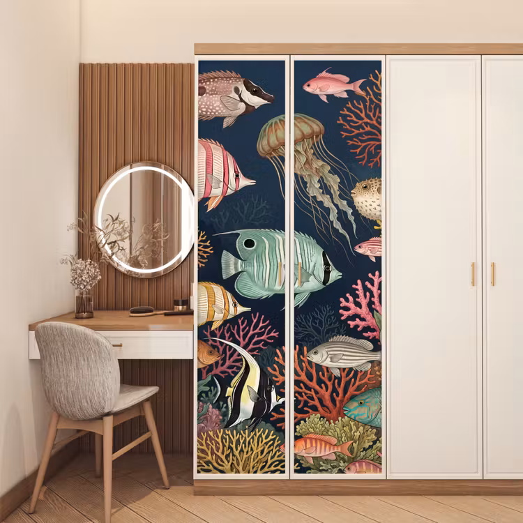 Onderwaterwereld - Vissen - Koraal - Illustratie - Kleurrijk deurposter klein -sfeer3