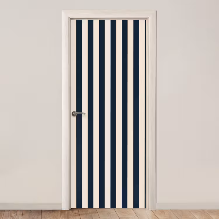Verticale strepen - Blauw - Crème deurposter klein 289 -3d_beige
