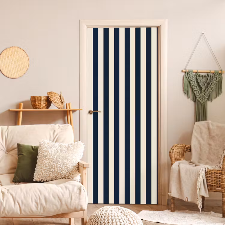 Verticale strepen - Blauw - Crème deurposter klein 289 -sfeer2