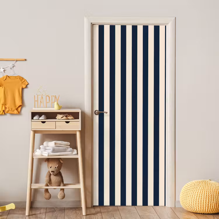 Verticale strepen - Blauw - Crème deurposter klein 289 -sfeer4