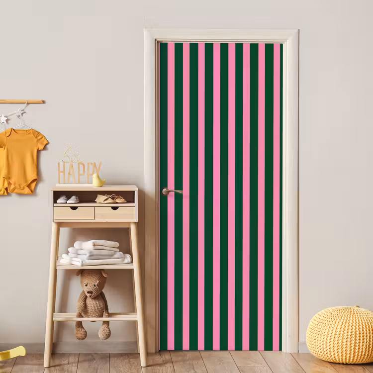 Verticale strepen - Groen - Roze deurposter klein 289 -sfeer4