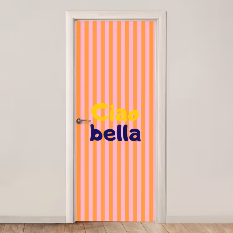 Verticaal - Strepen - Oranje - Ciao bella deurposter klein -3d_beige