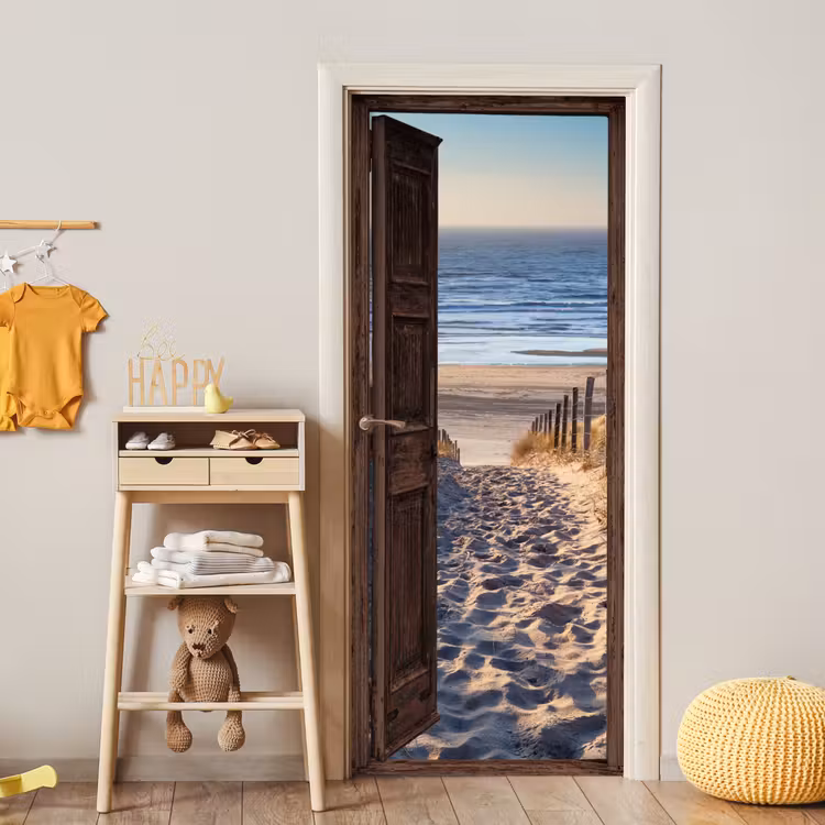 Doorkijk - Strand - Zee - Pad - Duinen deurposter klein -sfeer4