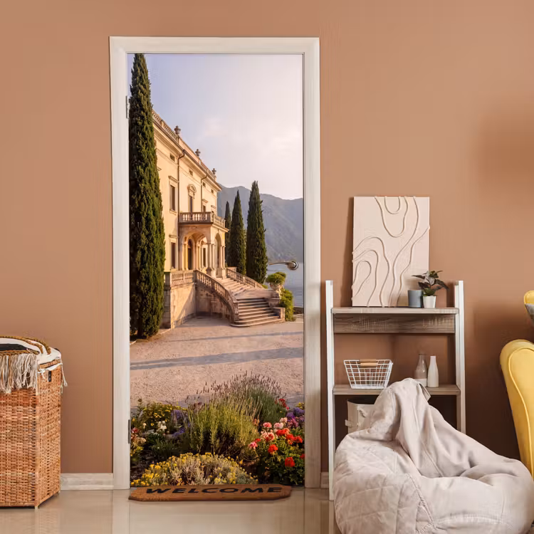Door sticker - Villa - Water - Stairs - Villa - water -trappen deurposter klein