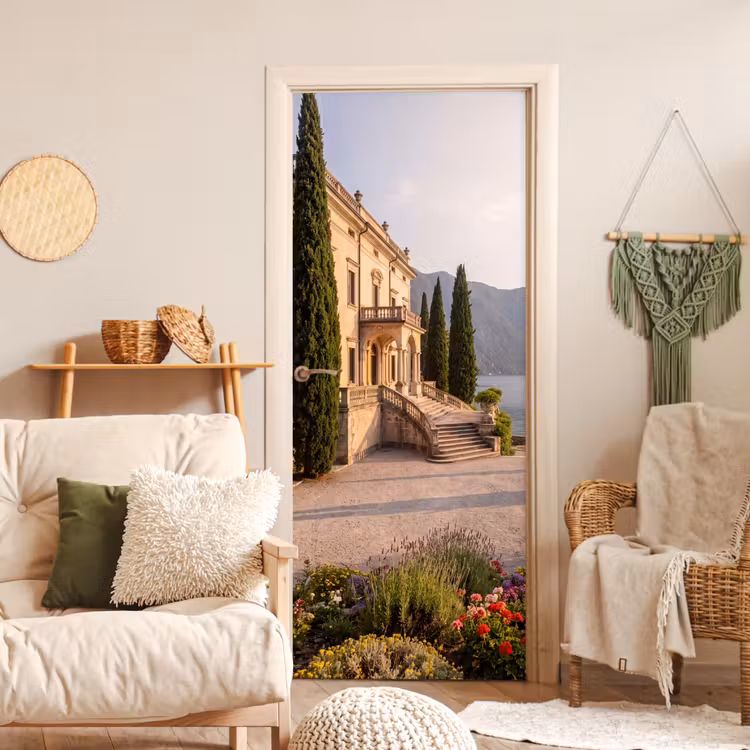 Door sticker - Villa - Water - Stairs - Villa - water -trappen deurposter klein