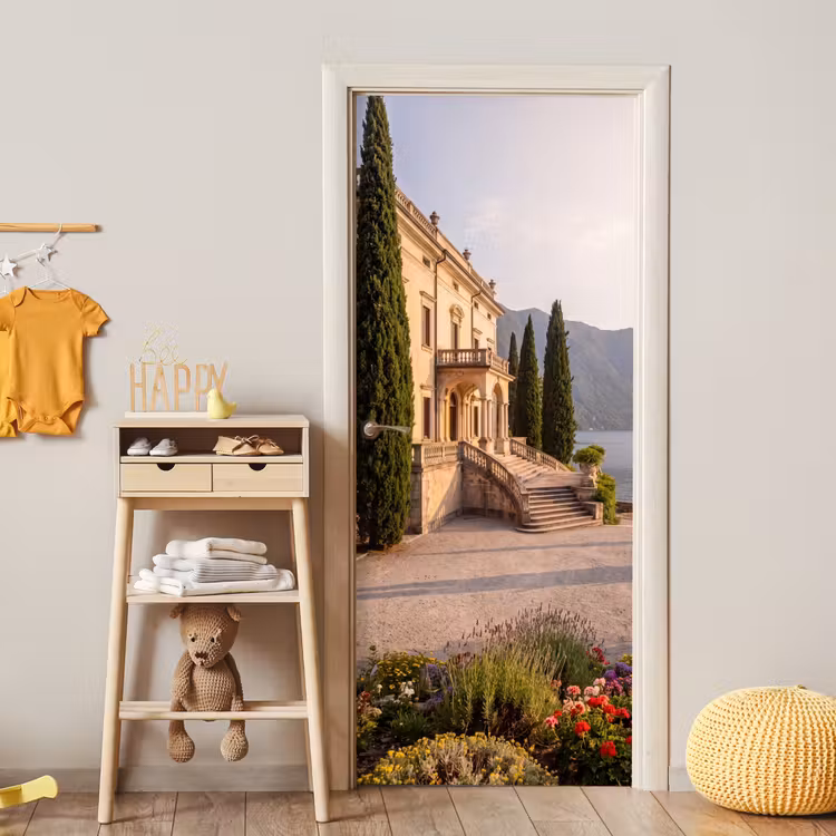 Door sticker - Villa - Water - Stairs - Villa - water -trappen deurposter klein