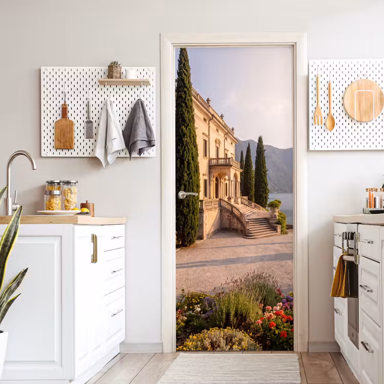 Door sticker - Villa - Water - Stairs - Villa - water -trappen deurposter klein