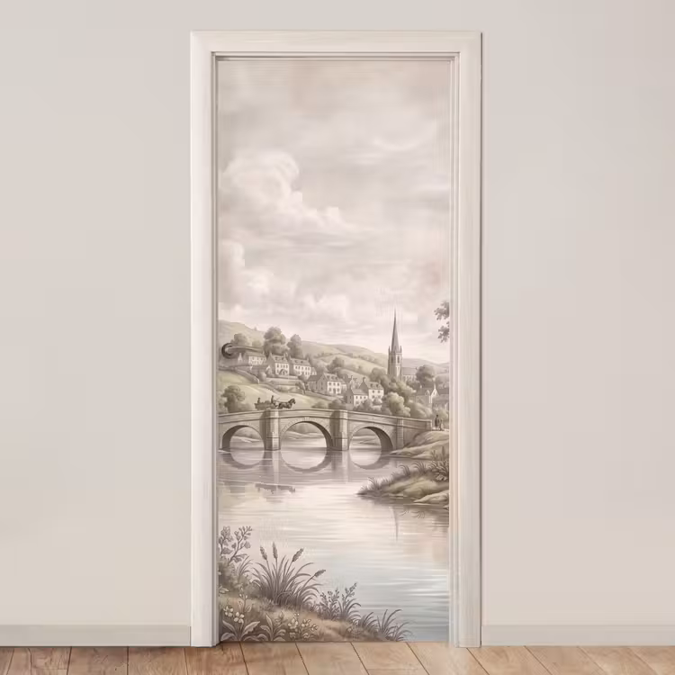 Dorp - Brug - Uitzicht - Groen deurposter klein -3d_beige
