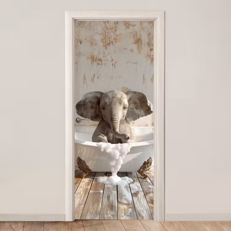 Vintage - Olifant - Badkuip - Schuim - Wilde dieren deurposter klein -3d_beige