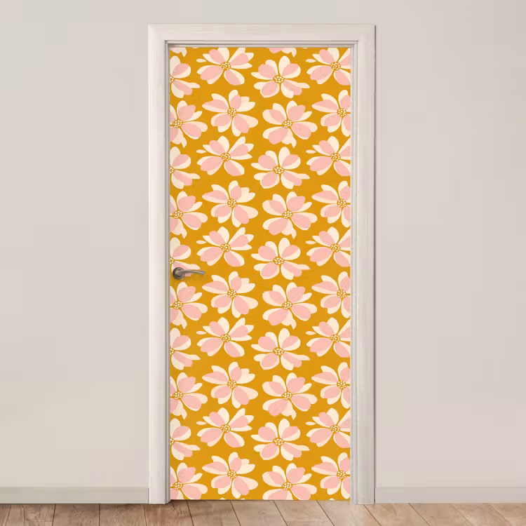Vintage - Bloemen - Okergeel deurposter klein 289 -3d_beige