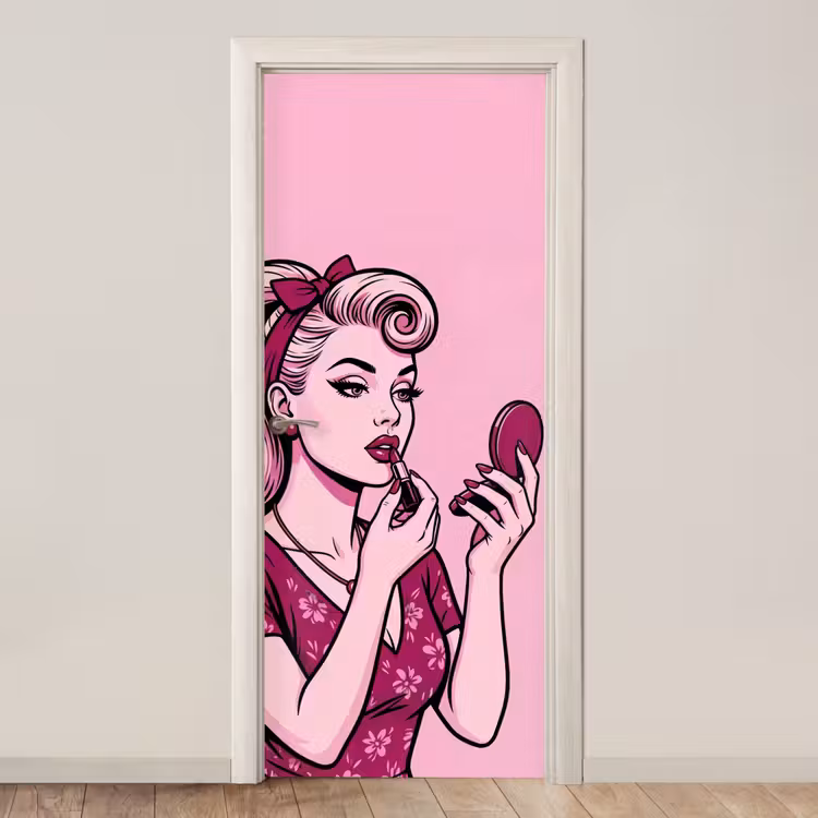 Vintage - Vrouw - Roze deurposter klein -3d_beige