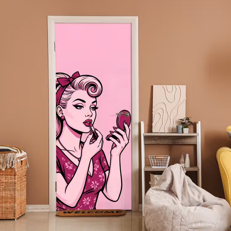 Vintage - Vrouw - Roze deurposter klein -sfeer1