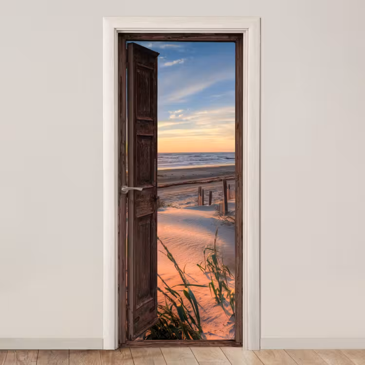 Doorkijk - Strand - Zee - Natuur - Duinen deurposter klein -3d_beige