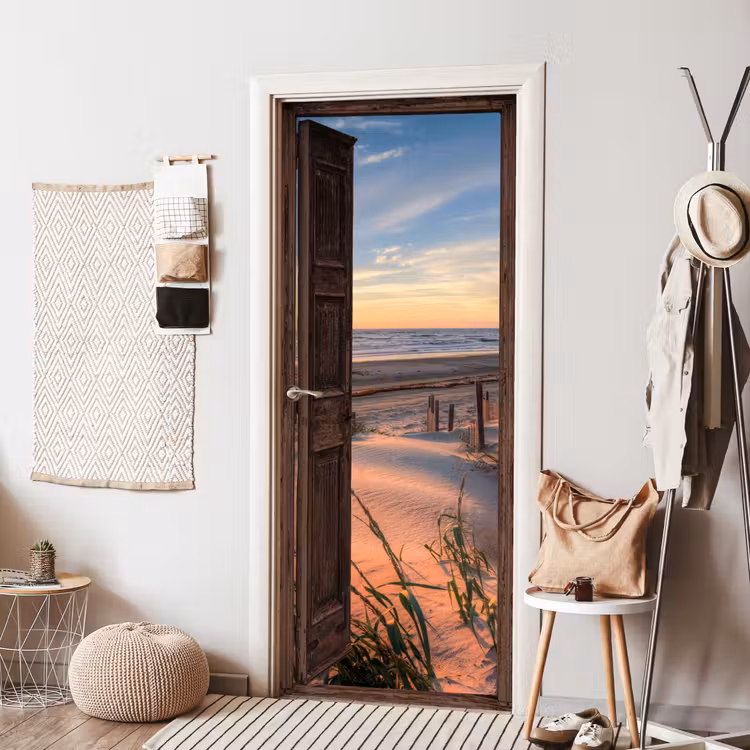 Doorkijk - Strand - Zee - Natuur - Duinen deurposter klein -sfeer6