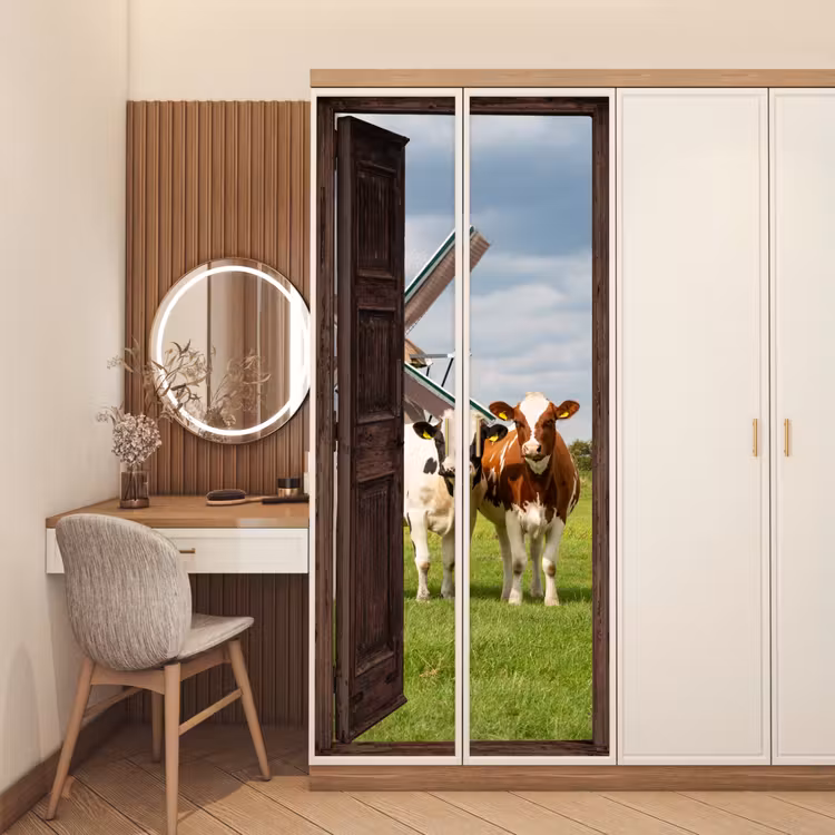 Doorkijk - Koeien - Dieren - Weiland - Natuur deurposter klein -sfeer3