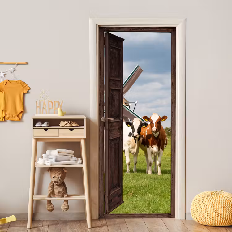 Doorkijk - Koeien - Dieren - Weiland - Natuur deurposter klein -sfeer4