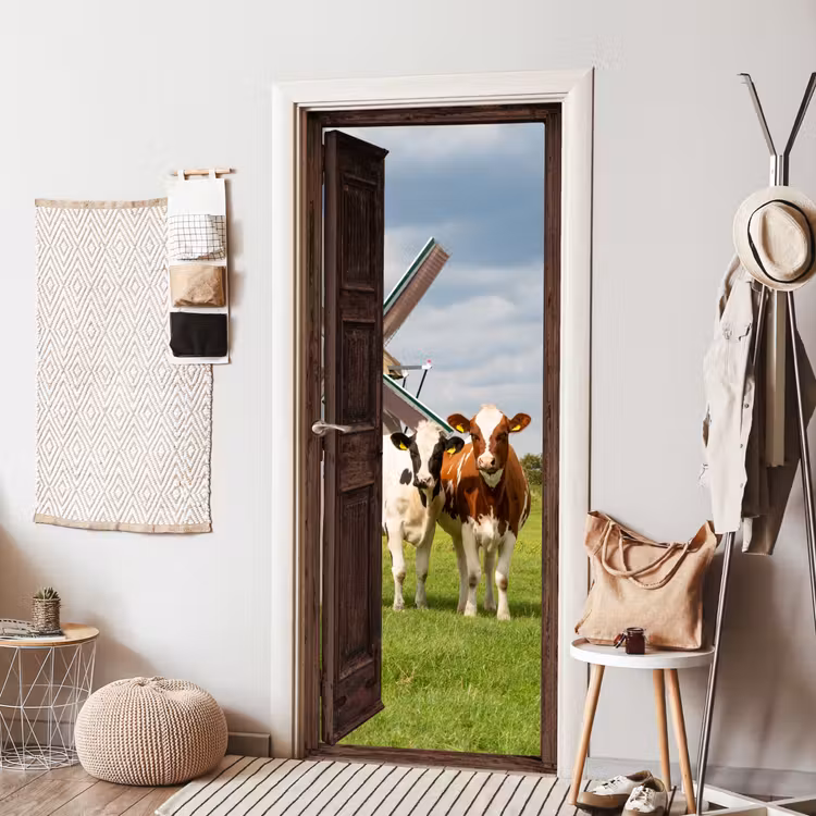 Doorkijk - Koeien - Dieren - Weiland - Natuur deurposter klein -sfeer6