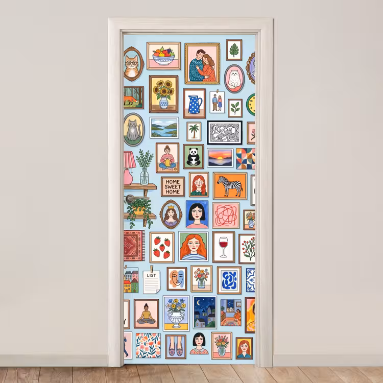 Wanddecoratie - Collectie - Huis - Illustratief - Kleurrijk deurposter klein -3d_beige