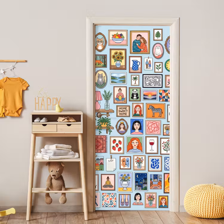 Wanddecoratie - Collectie - Huis - Illustratief - Kleurrijk deurposter klein -sfeer4