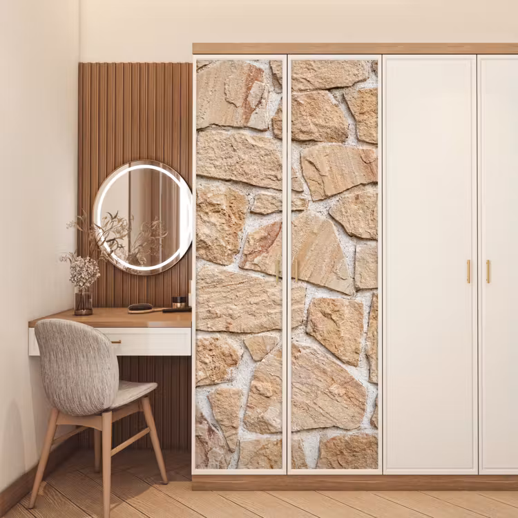 Muur - Steen - Patroon - Rustiek - Beige deurposter klein -sfeer3