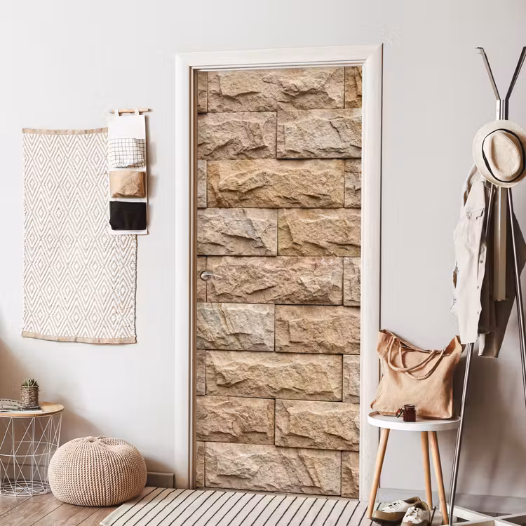 Muur - Steen - Ruw - Textuur - Beige deurposter klein -sfeer6