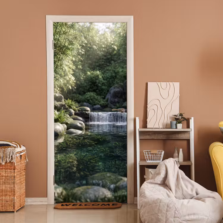 Beek - Waterval - Natuur - Groen deurposter klein -sfeer1