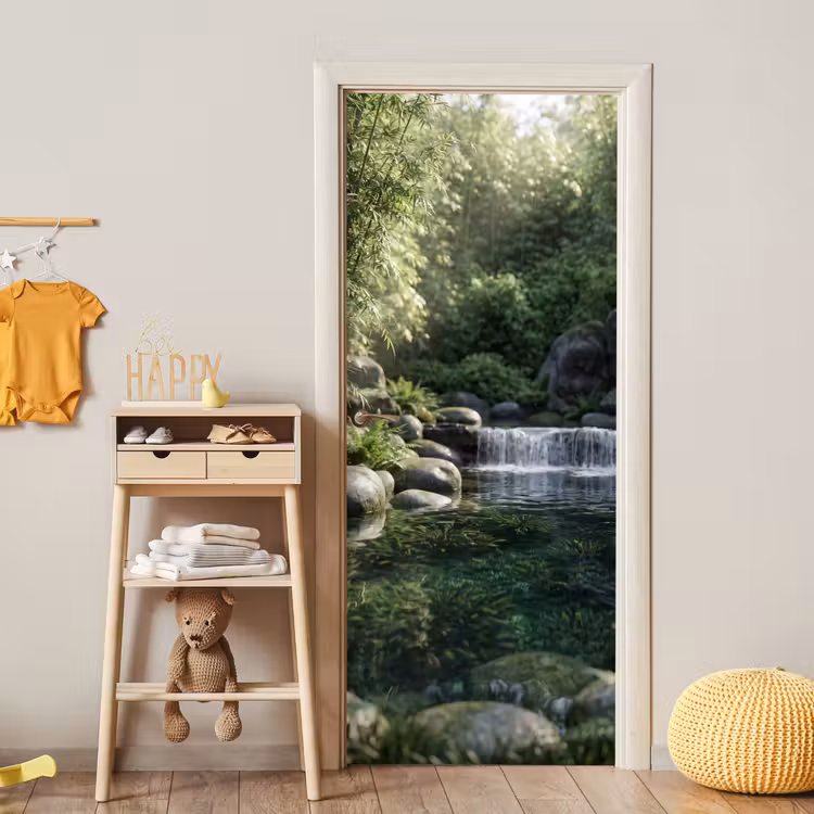 Beek - Waterval - Natuur - Groen deurposter klein -sfeer4