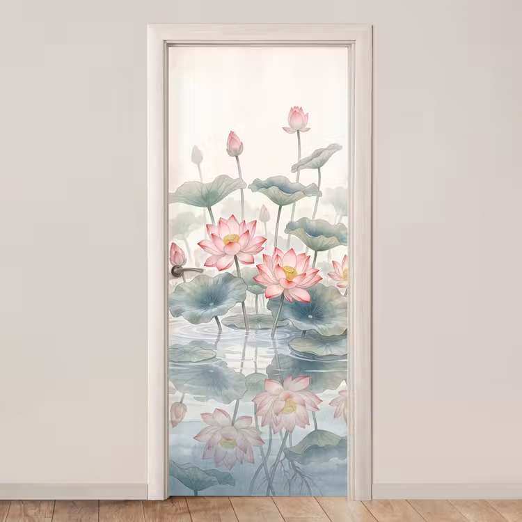 Aquarel - Lotusbloemen - Kleurrijk deurposter klein -3d_beige