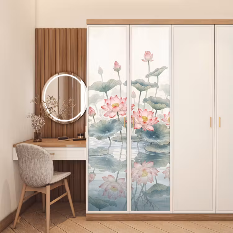 Aquarel - Lotusbloemen - Kleurrijk deurposter klein -sfeer3