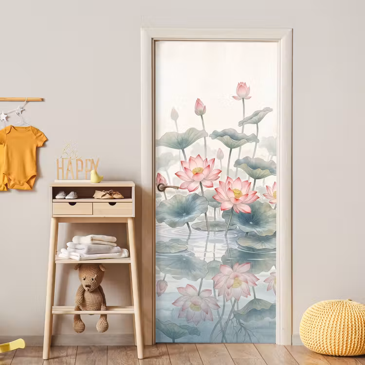 Aquarel - Lotusbloemen - Kleurrijk deurposter klein -sfeer4