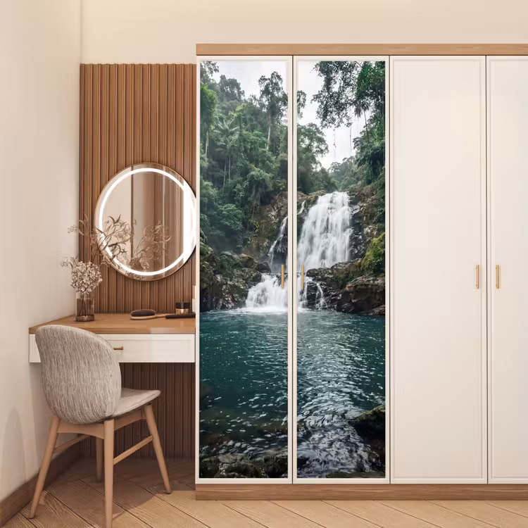 Waterfall - Forest - Nature - Greenkhgyguyg deurposter klein -sfeer3