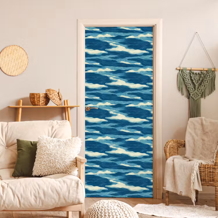 Golven - Abstract - Patroon - Blauw - Wit deurposter klein 289 -sfeer2