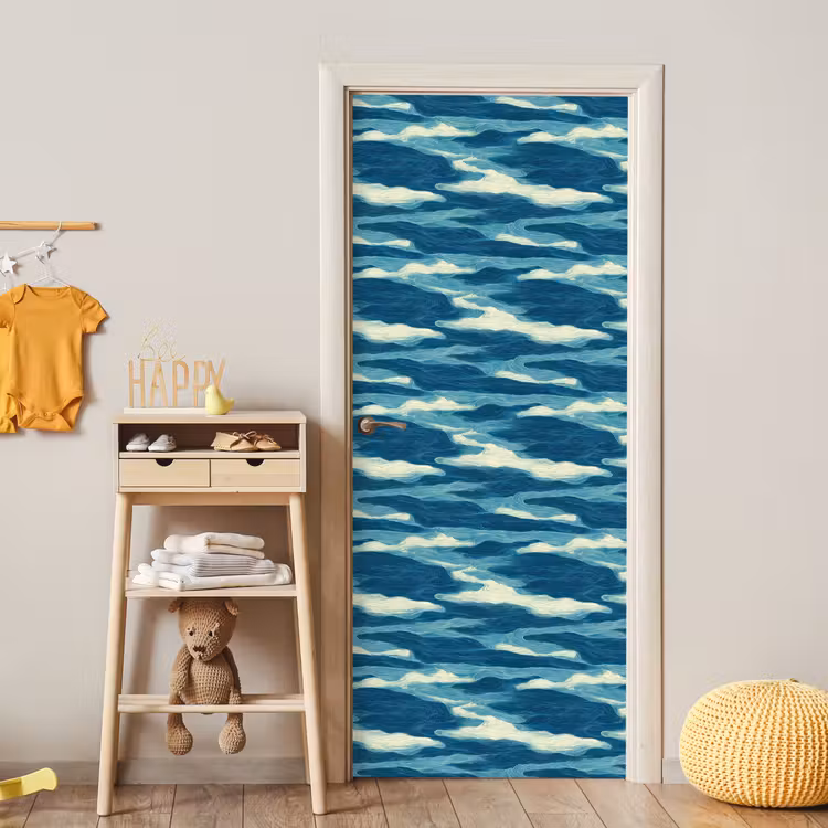 Golven - Abstract - Patroon - Blauw - Wit deurposter klein 289 -sfeer4