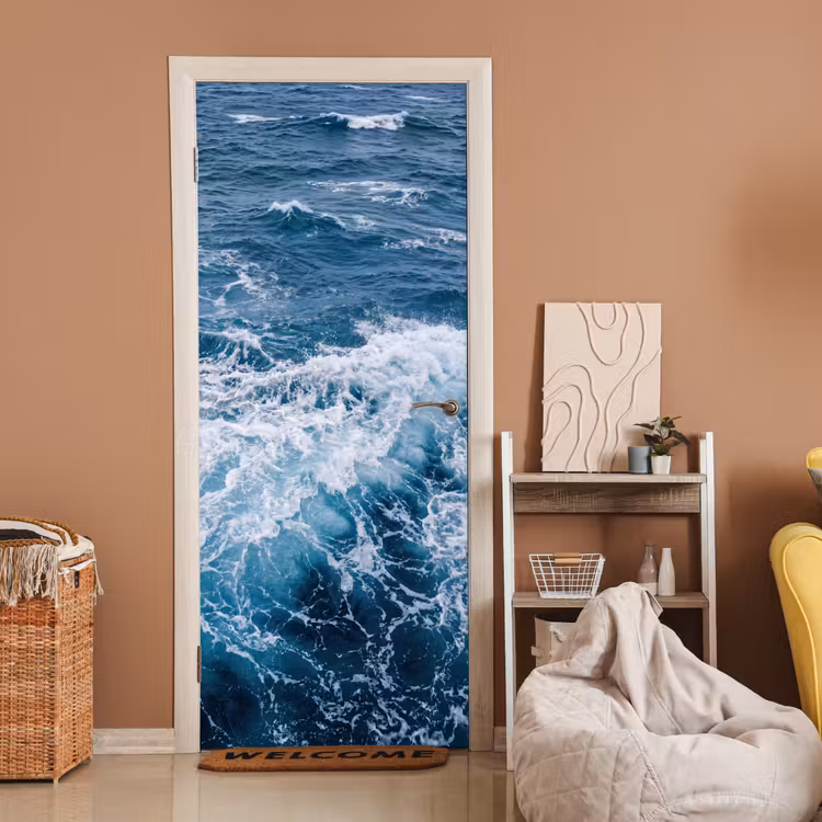 Golven - Oceaan - Blauw deurposter klein -sfeer1