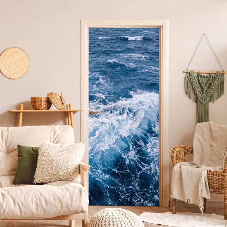 Golven - Oceaan - Blauw deurposter klein -sfeer2