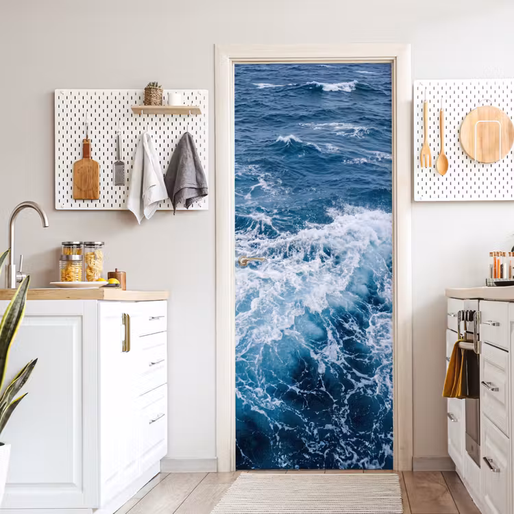 Golven - Oceaan - Blauw deurposter klein -sfeer5