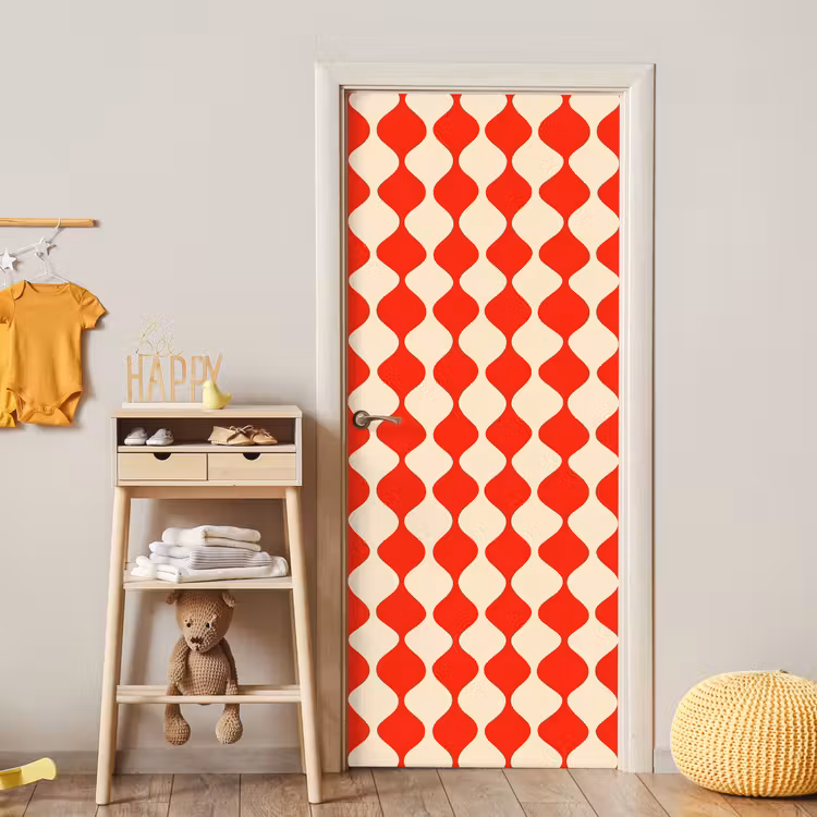 Golvend patroon - Retro - Rood - Beige deurposter klein 289 -sfeer4