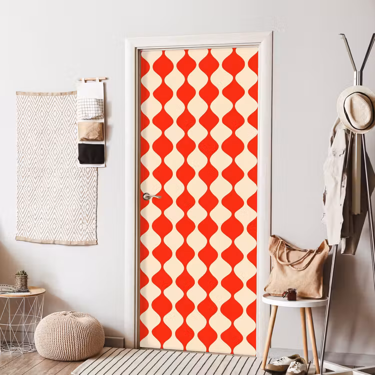 Golvend patroon - Retro - Rood - Beige deurposter klein 289 -sfeer6