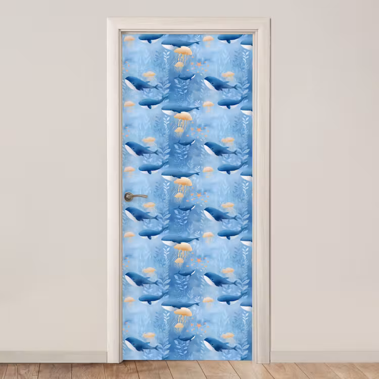 Walvissen - Oceaan - Blauw deurposter klein 289 -3d_beige