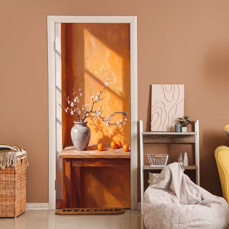 Door sticker - White Flowers - Still Life - Witte bloemen - Stilleven deurposter klein