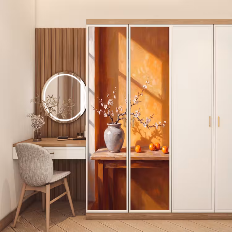 Door sticker - White Flowers - Still Life - Witte bloemen - Stilleven deurposter klein
