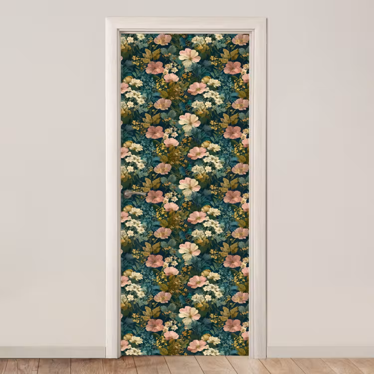 Wilde bloemen - Botanisch - Patroon - Roze - Romantisch deurposter klein 289 -3d_beige