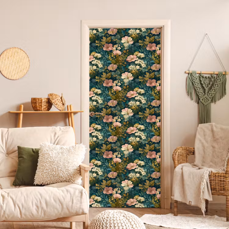 Wilde bloemen - Botanisch - Patroon - Roze - Romantisch deurposter klein 289 -sfeer2