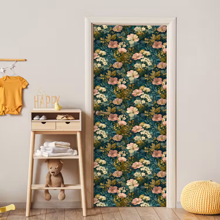 Wilde bloemen - Botanisch - Patroon - Roze - Romantisch deurposter klein 289 -sfeer4